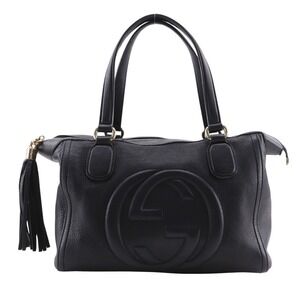 Gucci Soho Handbag, Interlocking Leather, Made in Italy, Gold, A4 Size, Zippe...